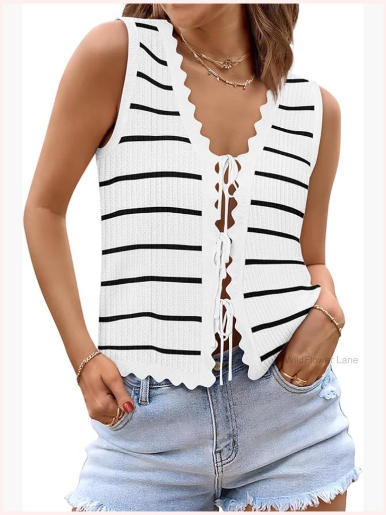 Sleeveless Tie Front Crochet Vest Top Summer Beach Outfit